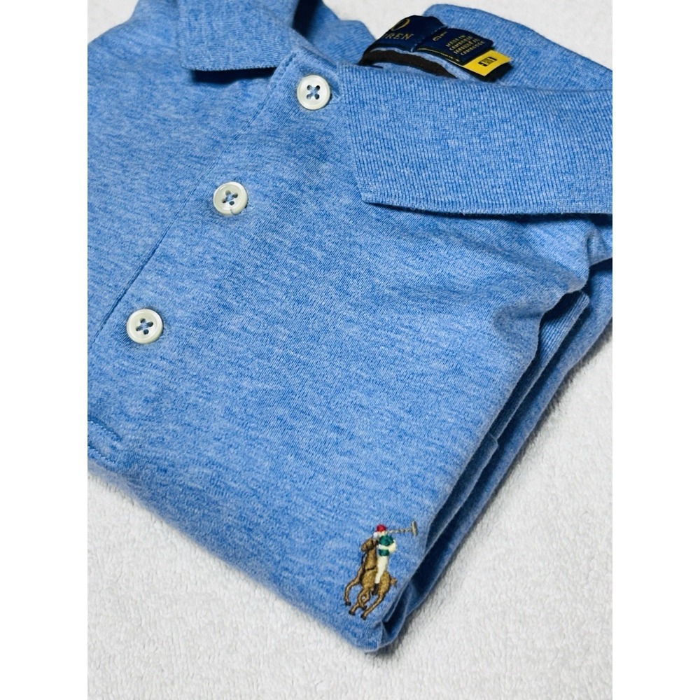 Polo Ralph Lauren Long Sleeve Polo Shirt Blue Heather Men's L Multi Pony EUC